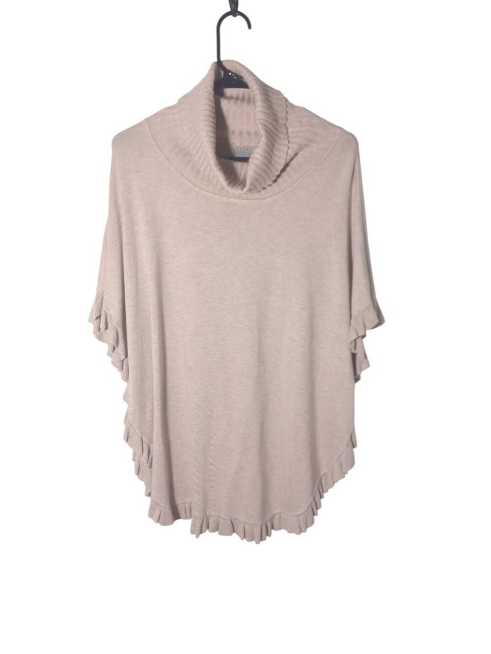 Joseph A Womens Beige Cowl Neck Poncho Sweater With Ruffled Hem - Picture 1 of 4